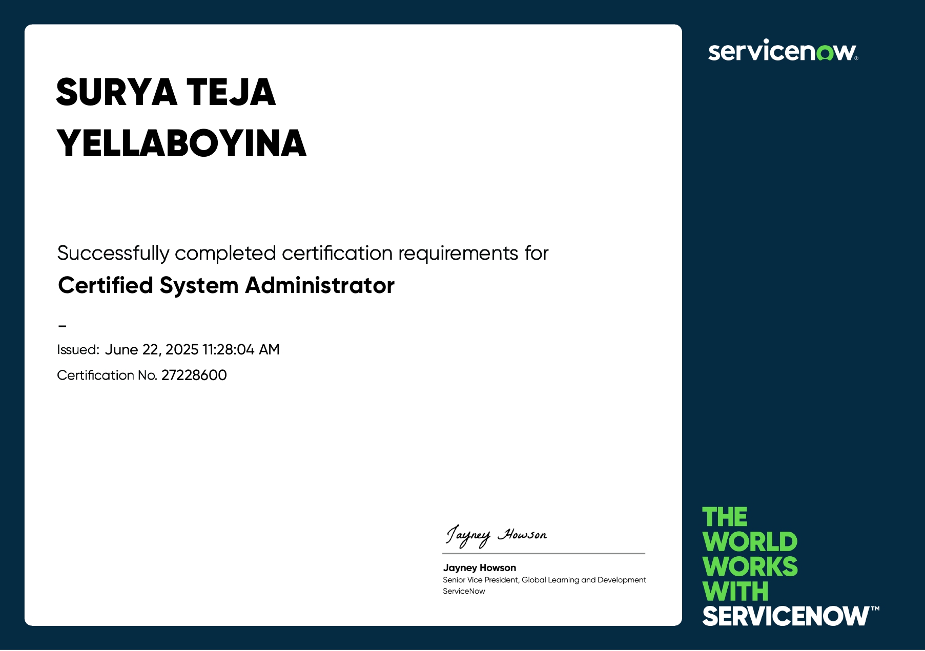 ServiceNow Certificate